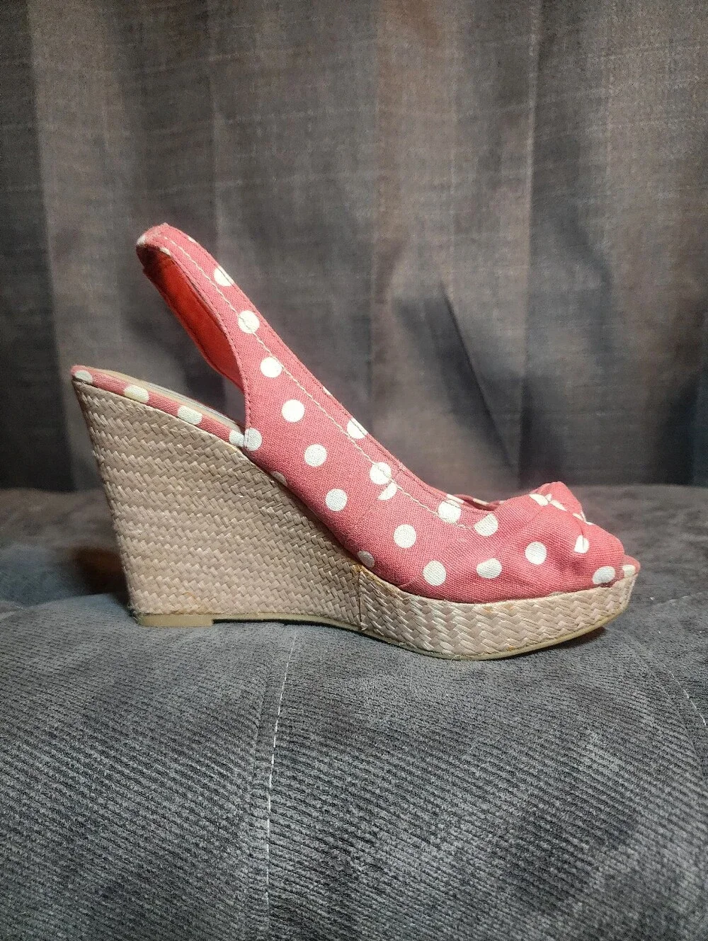 American Eagle Polka Dot Bow Espadrille Wedges Size 7W